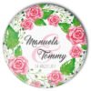 personalisierter Hochzeits-Button mit Rosengesteck