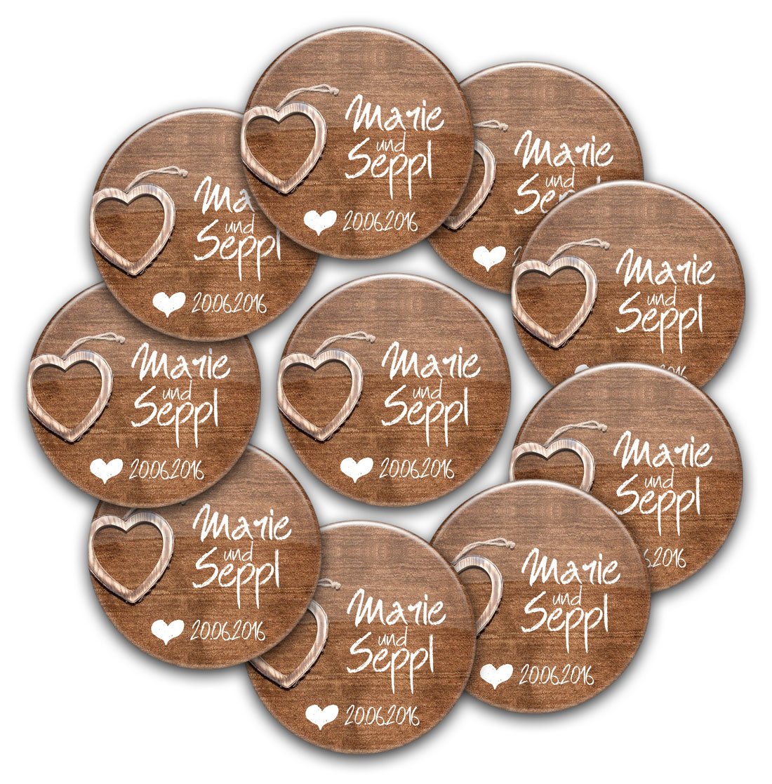 Hochzeitsbuttons Set Anstecker mit Namen als Namensschild