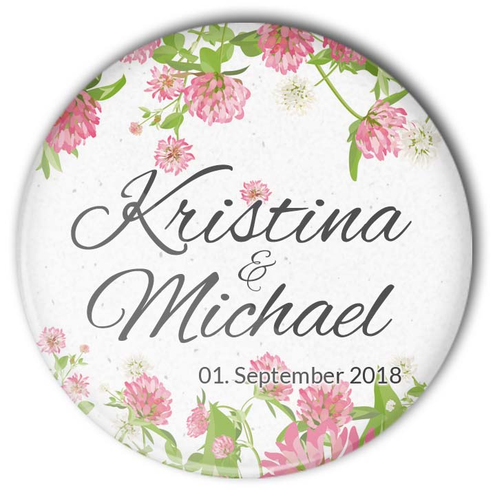 Hochzeit Button "Sommerklee": frisches, sommerliches Motiv mit Personalisierung