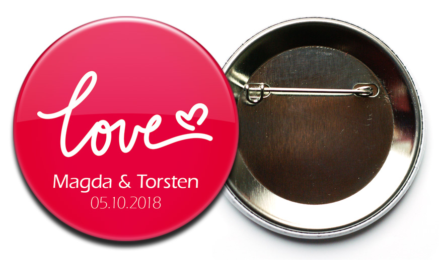 Hochzeit-Button Motiv 45 Red Love mit Nadelverschluss