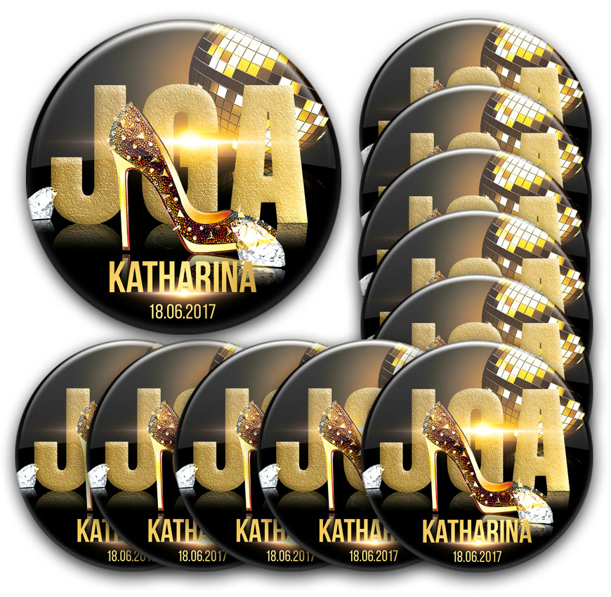 Gold und glamour: JGA Buttons für Frauen mit Stil und Chic