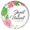 Hochzeit-Button Modell Nummer 38 Rosenranke mit Name und Datum personalisiert
