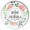 Hochzeitsbutton Mod. 39: Rosenbukett mit Name von Braut und Bräutigam und Datum der Hochzeit bedruckt
