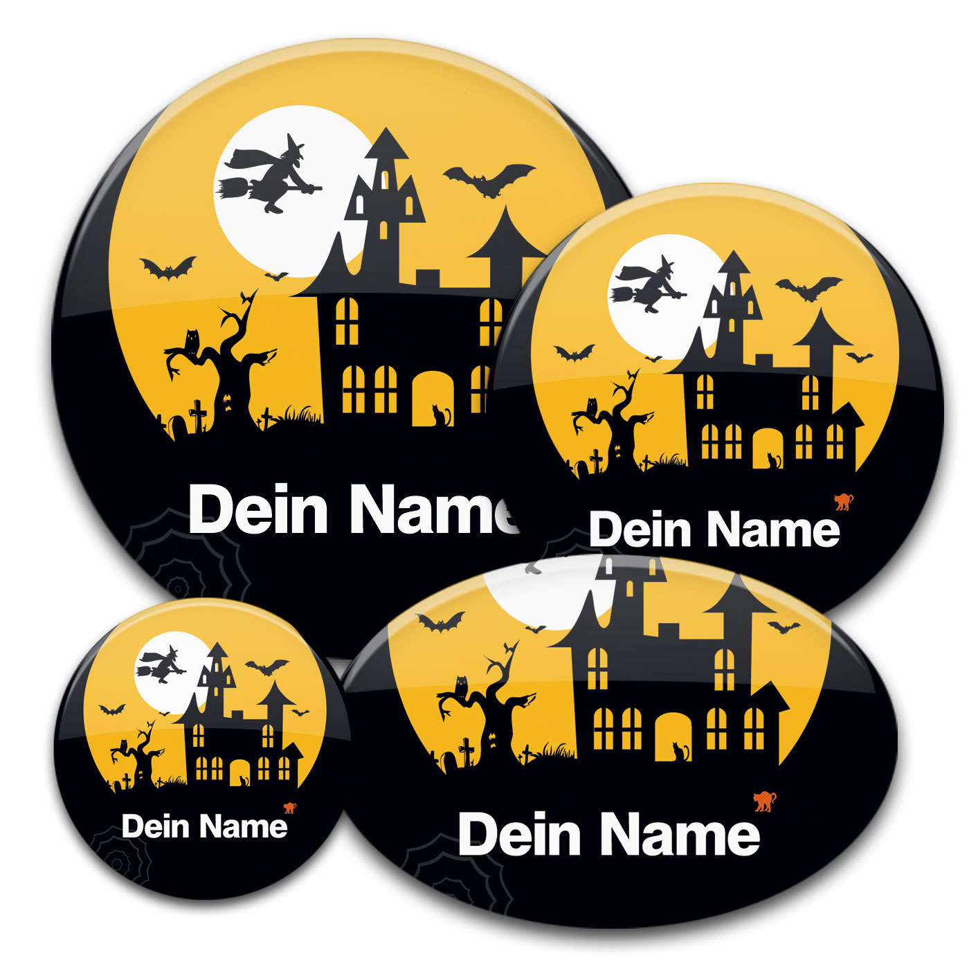 gruselige Namensbuttons für Halloween und Fasching