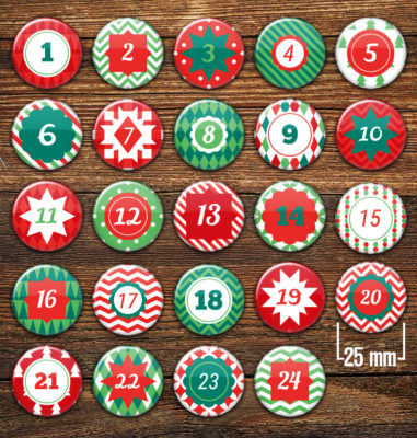 XMAS 2 Adventskalender Zahlenbuttons 24 Stück