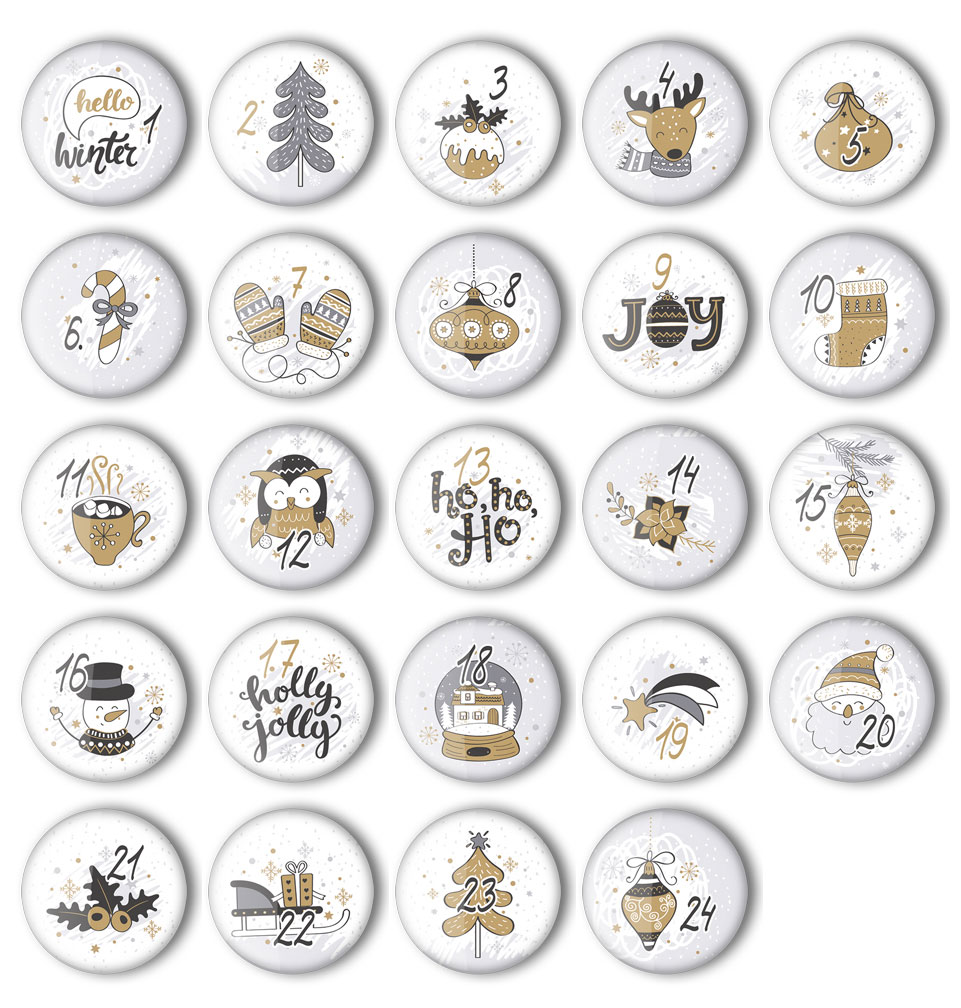 Kalender Zahlen Buttons XMAS-4 zum basteln