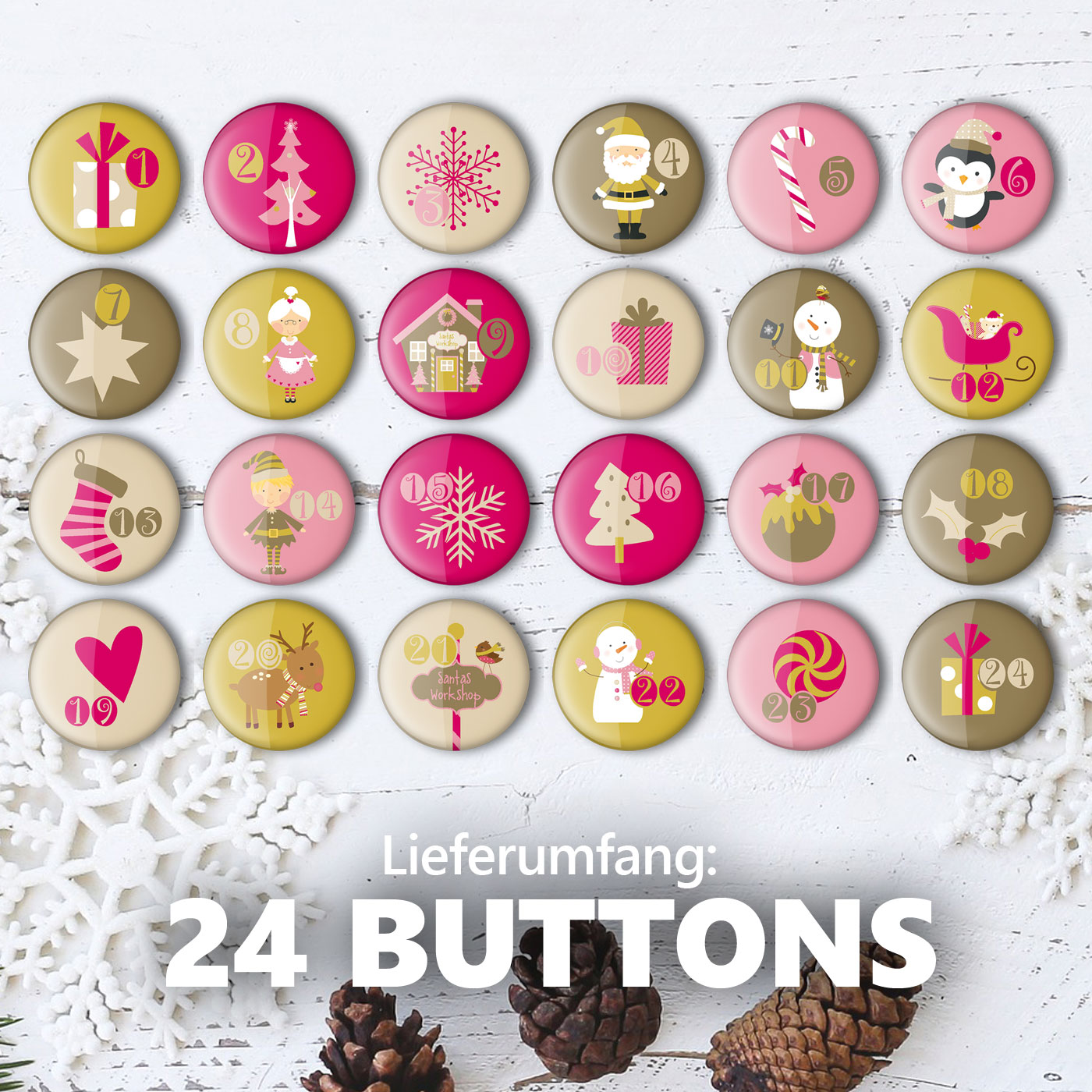 24 Adventskalender Zahlenbuttons XMAS 3 – Bild 3
