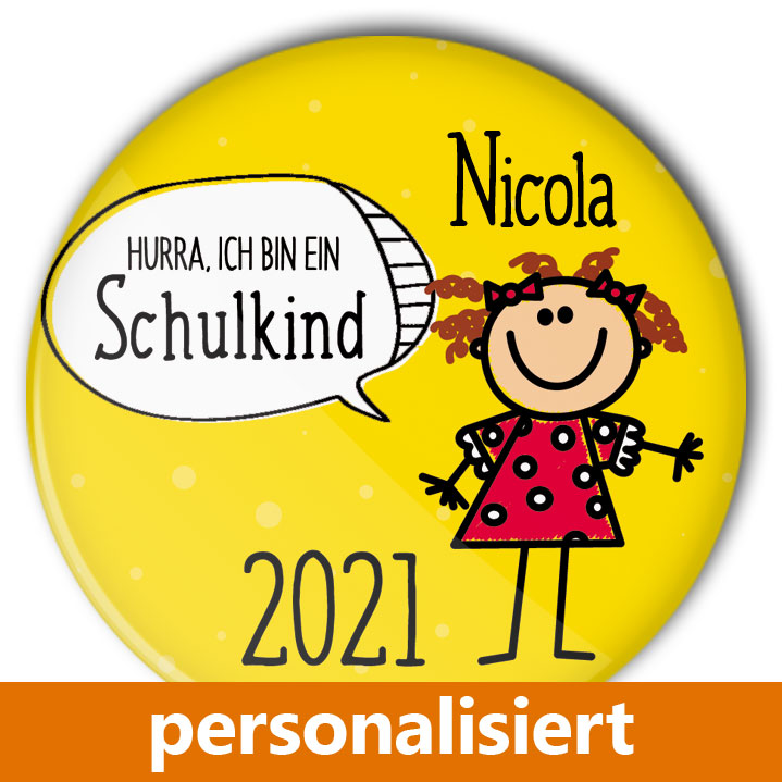 individualisierter Button Schule Schulkind gelb Einschulung