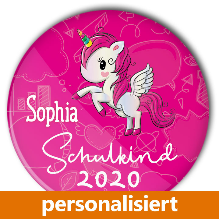 Einhorn Button Schulkind Schulanfang pink