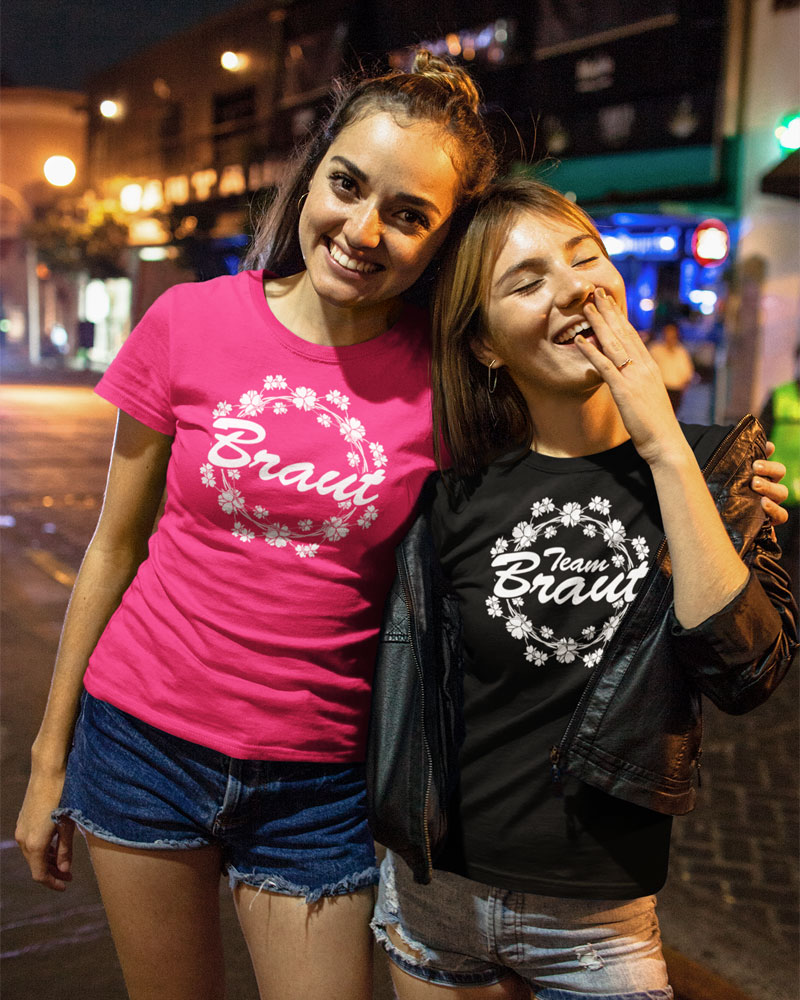 Spass zum Junggesellinnenabschied: T-Shirts von stylebutton mit Motiv 73 (Team) Braut