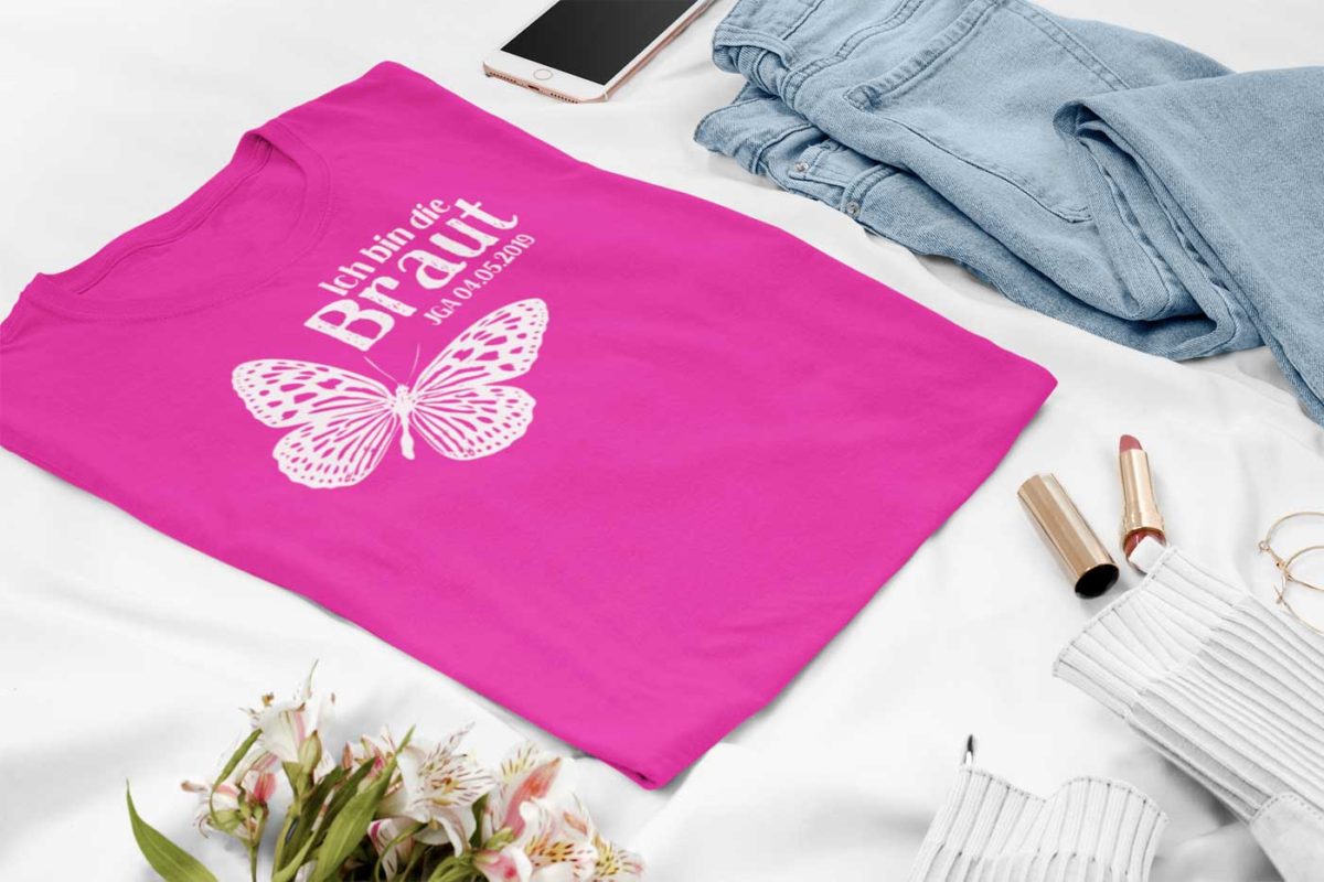 JGA Shirt Frauen Pink mit Schmetterling