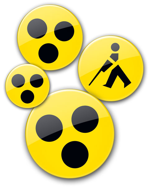 die gelbe Blindenplaketten gibt es in 2 Version und 3 Größen