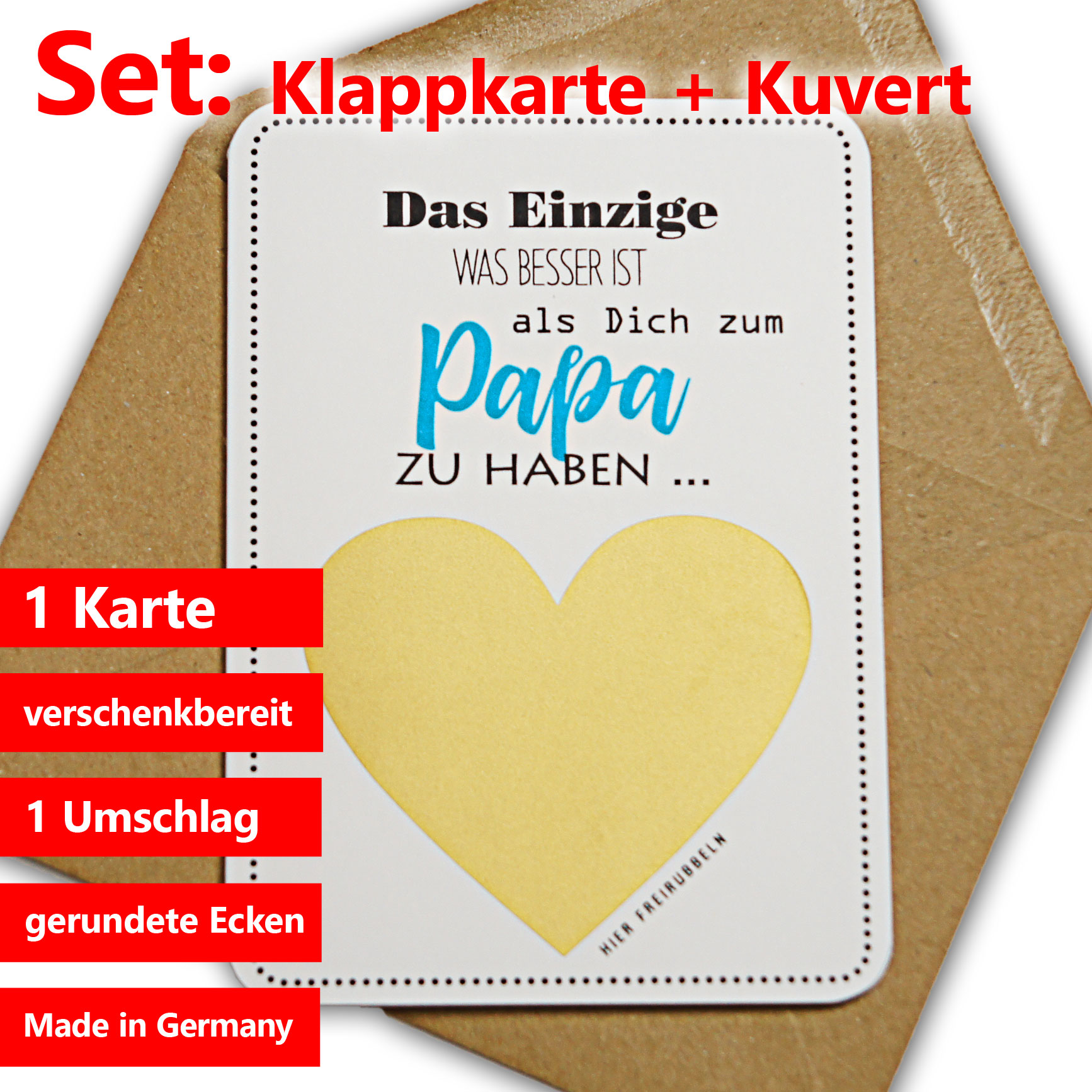 Komplettset: Rubbelkarte mit Kuvert für Papas.