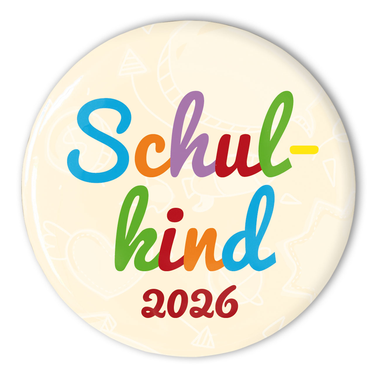 Button Schulking 2026 mit bunten Buchstaben