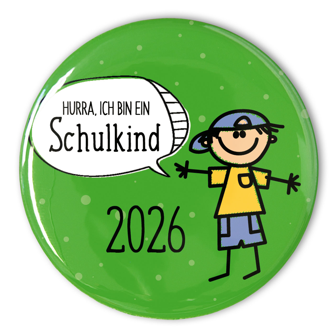 grüner Schulkind 2026 Button mit Junge