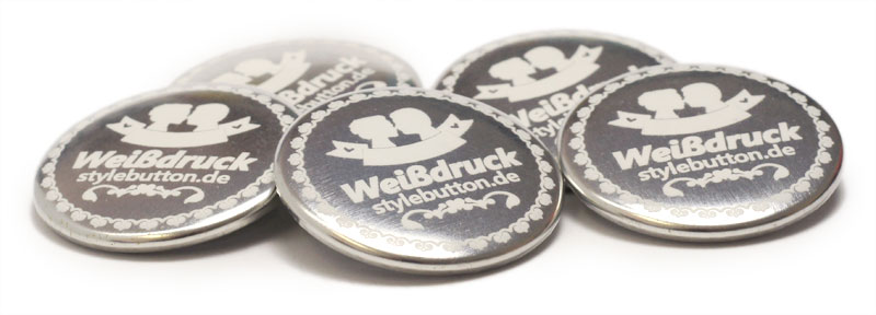 Beispiele für Buttons in Metallic-Weiß 1/0 Druckqualität