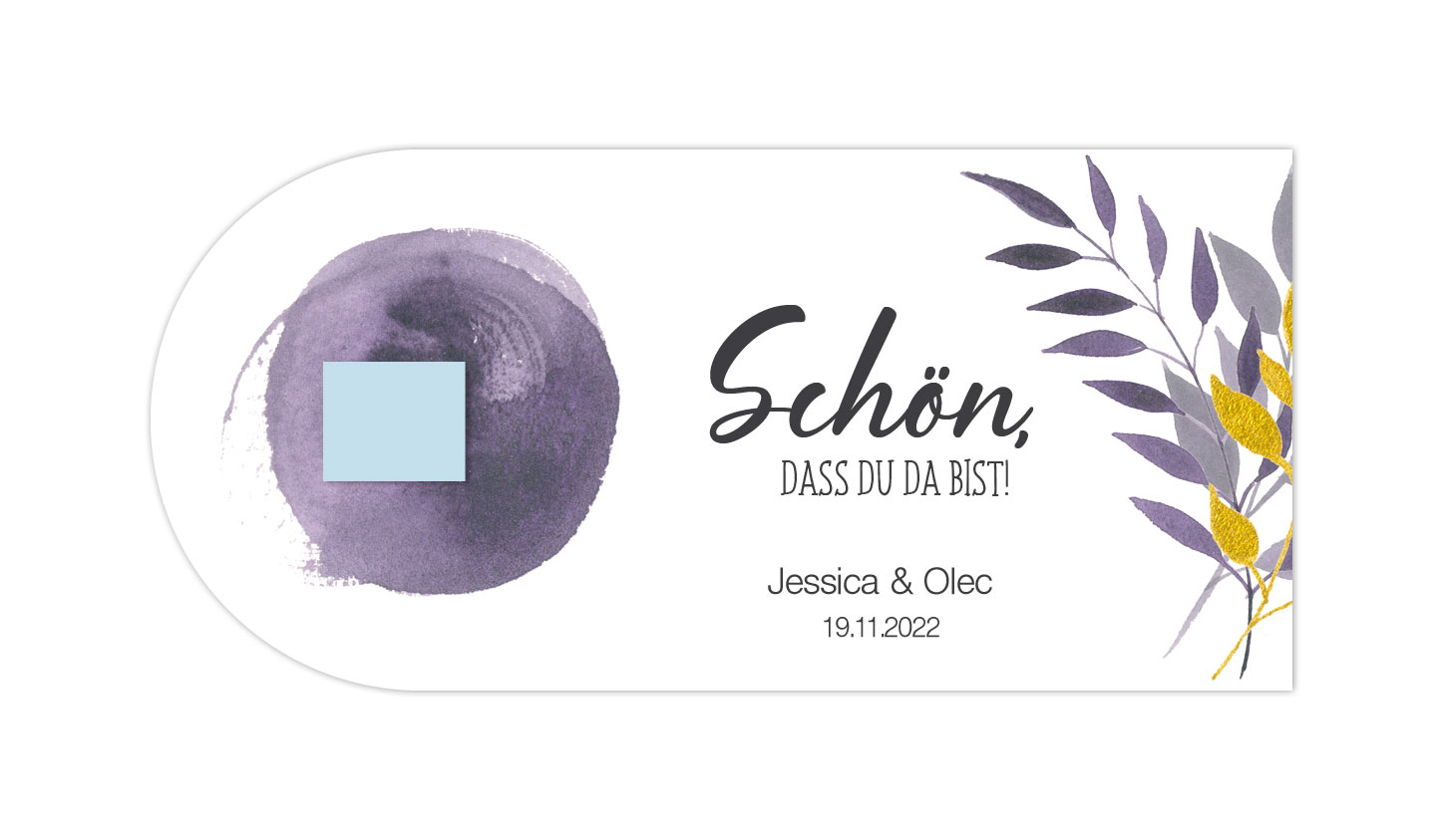 süßes Geschenk für die Gäste: personalisierter Pralinenaufleger Violet Dream
