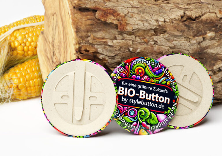 unsere Bio-Buttons werden aus Holz und Mais hergestellt